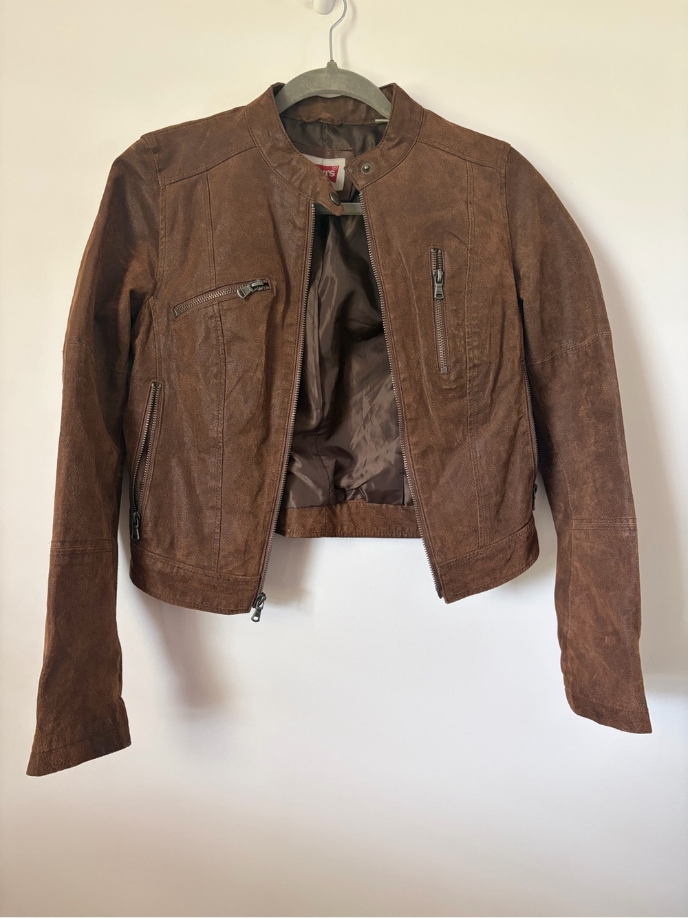 Y2K LEVIS brown genuine leather moto style jacket size small 90s grunge